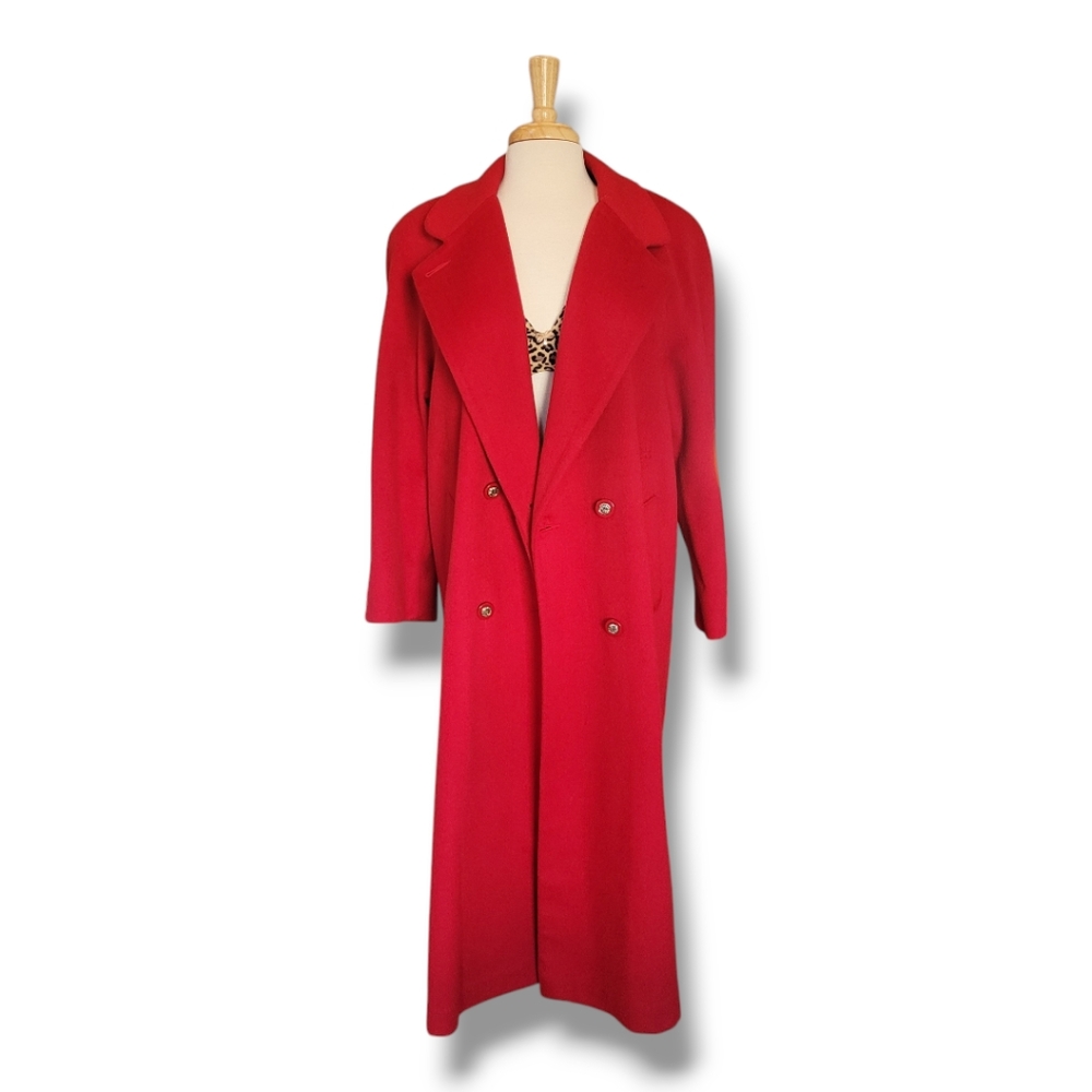 Worthington Red Wool Blend Full Length Double-Breasted Coat. Size 8 - Picture 2 of 11